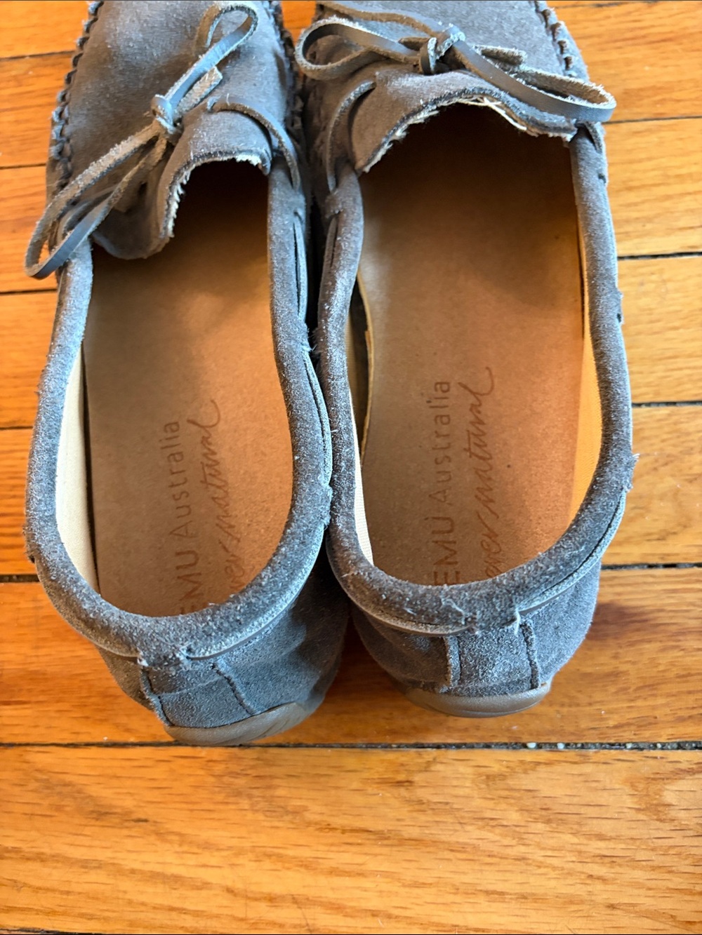 Emu Gray Suede Moccasin Loafers with Bow